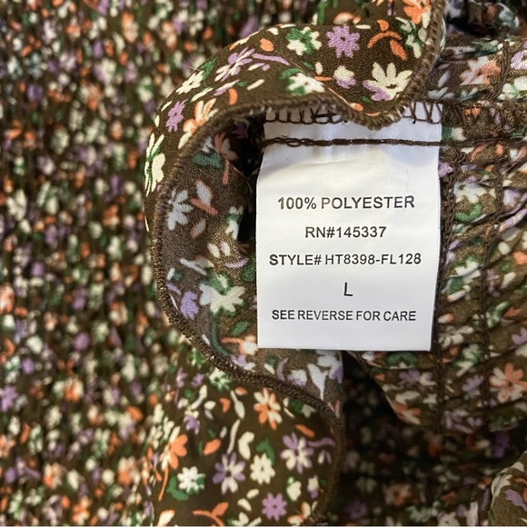 Hesperus Brown Floral Puff Sleeve Smocked Top - Picture 5 of 6